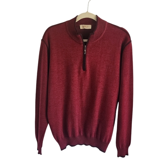 Montechiaro Other - Montechiaro Mens Italian 1/4 Zip Virgin Merino Wool Blend Pullover Burgundy Sz L